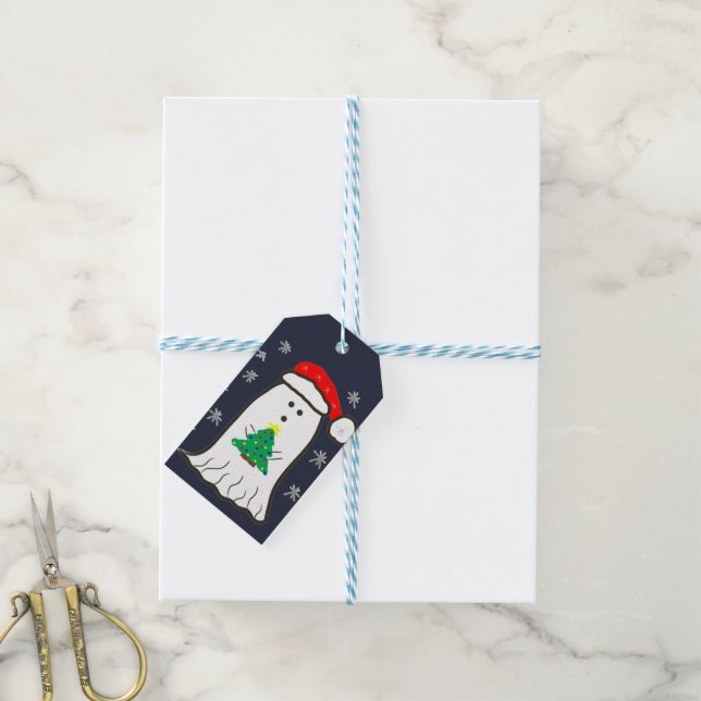 Ghost with Christmas Tree Gift Tags (With Twine)