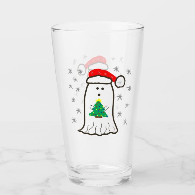 Ghost with Christmas Tree Glass (Front)