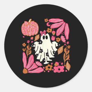 Ghost With Flowers Halloween Floral Ghost Hand Dra Classic Round Sticker