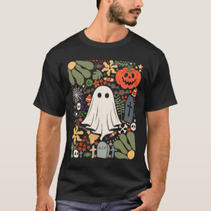 Ghost With Flowers Halloween Floral Pumpkin Ghost T-Shirt