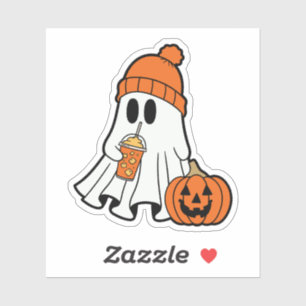 Ghost with Hat and Latte Sticker, Pumpkin Spice Gh