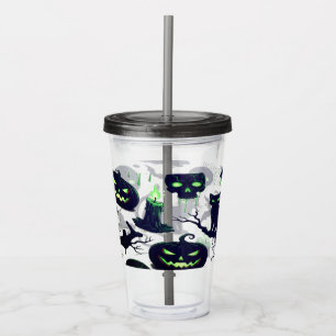 Ghost with Lantern and Green Eyes Acrylic Tumbler