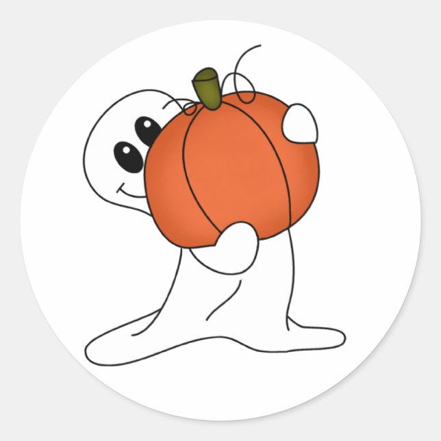 Ghost with Orange Pumpkin Classic Round Sticker (Front)
