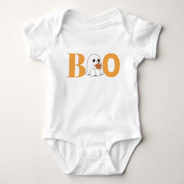 Ghost With Pumpkin Boo Baby First Halloween  Bodysuit (Front)