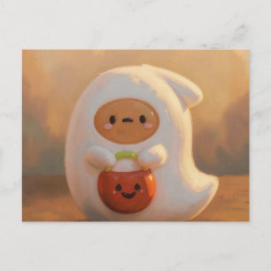Ghost with pumpkin pail halloween postcard