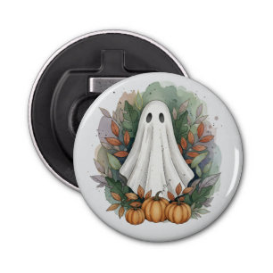 Ghost with Pumpkins and Autumn Leaves Bottle Opener
