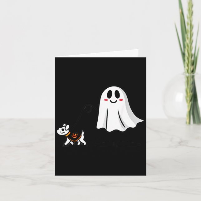 Ghost With Walking Dog Halloween Card (Front)