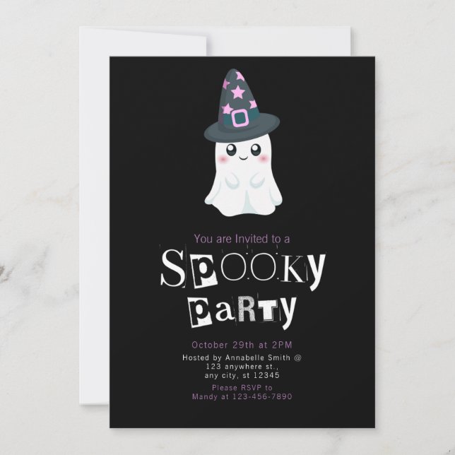 Ghost Wizard Stars Modern Minimalist Halloween Invitation (Front)
