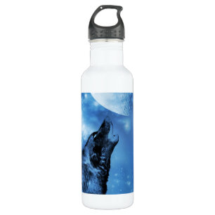 Ghost wolf howling at the moon 710 ml water bottle