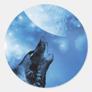 Ghost wolf howling at the moon classic round sticker