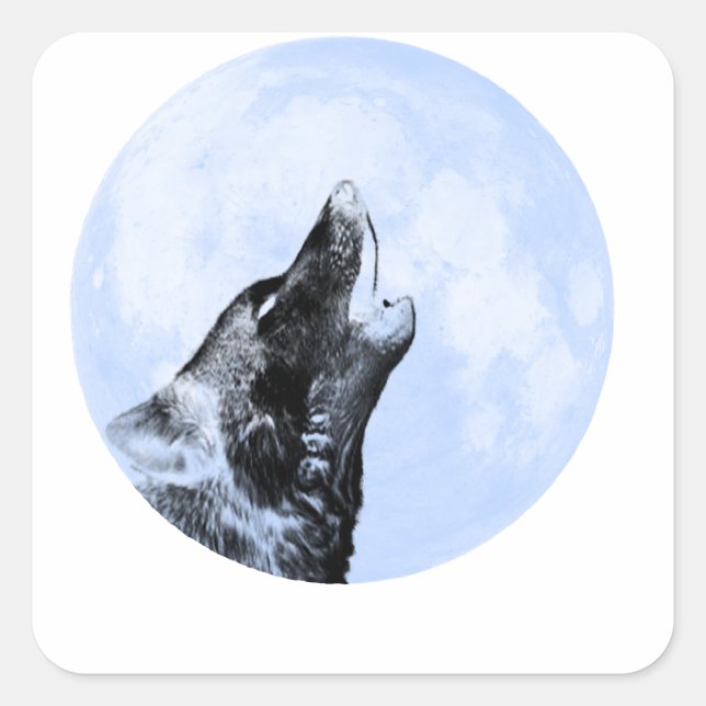 Ghost wolf howling at the moon square sticker (Front)