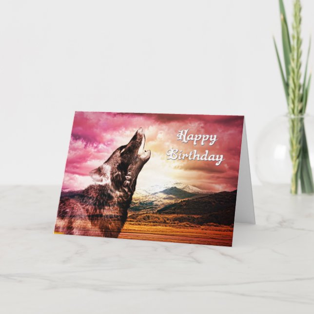 Ghost wolf howling birthday card (Front)