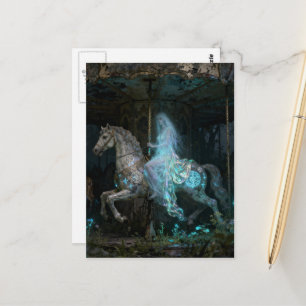 Ghost Woman on Abandoned Carousel Postcard