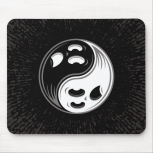 Ghost Yin Yang Black and White Mouse Pad
