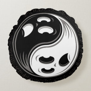 Ghost Yin Yang Black and White Round Cushion