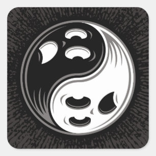 Ghost Yin Yang Black and White Square Sticker