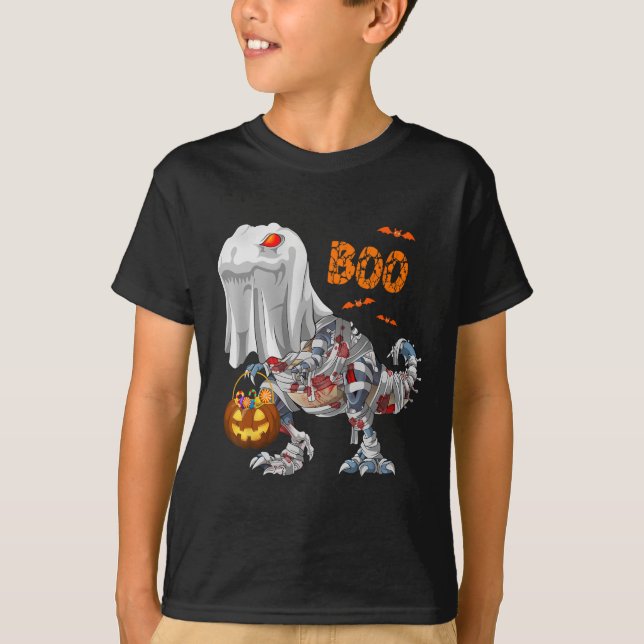 Ghost Zombie Mummy Dinosaur Funny Boo Halloween Pu T-Shirt (Front)