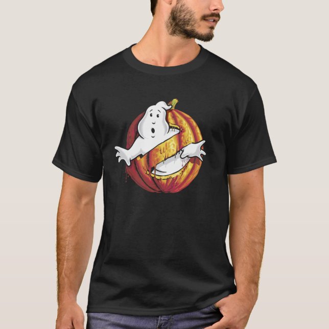 Ghostbusters Classic Logo Halloween Pumpkin Pullov T-Shirt (Front)