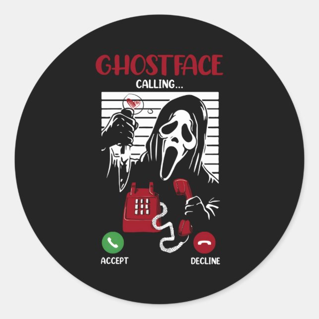 Ghostface Calling Halloween Ghost Scary For Classic Round Sticker (Front)
