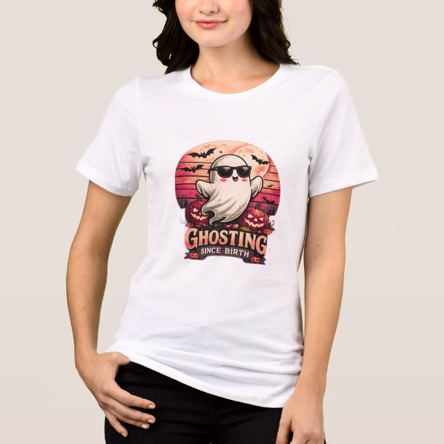 Ghosting Since Birth Funny Halloween Ghost Graphic Tri-Blend Shirt (Front)