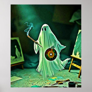 Ghostly Artist's Eerie Masterpiece Poster