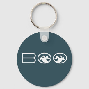 Ghostly Boo Halloween Keychain, Blue and White Key Ring