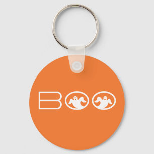 Ghostly Boo Halloween Keychain, Orange and White Key Ring