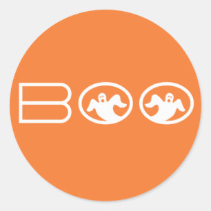 Ghostly Boo Halloween Stickers, Orange and White Classic Round Sticker