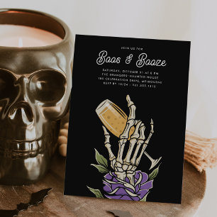 Ghostly Champagne "Boos & Booze" Halloween Party Invitation