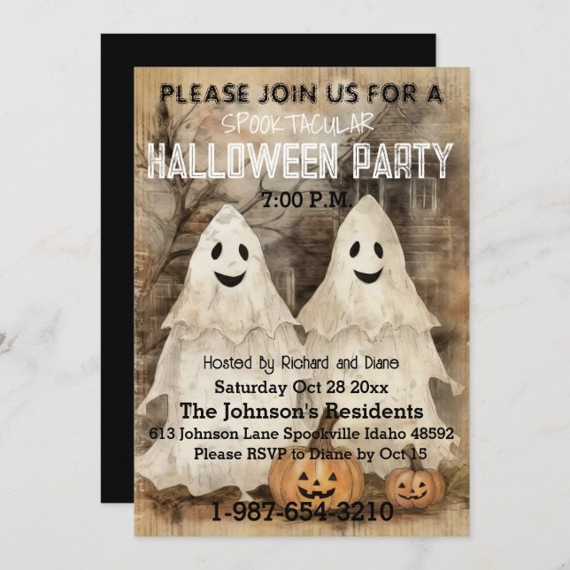 Ghostly Charm — A Vintage Whisper of Halloween Invitation (Front/Back)