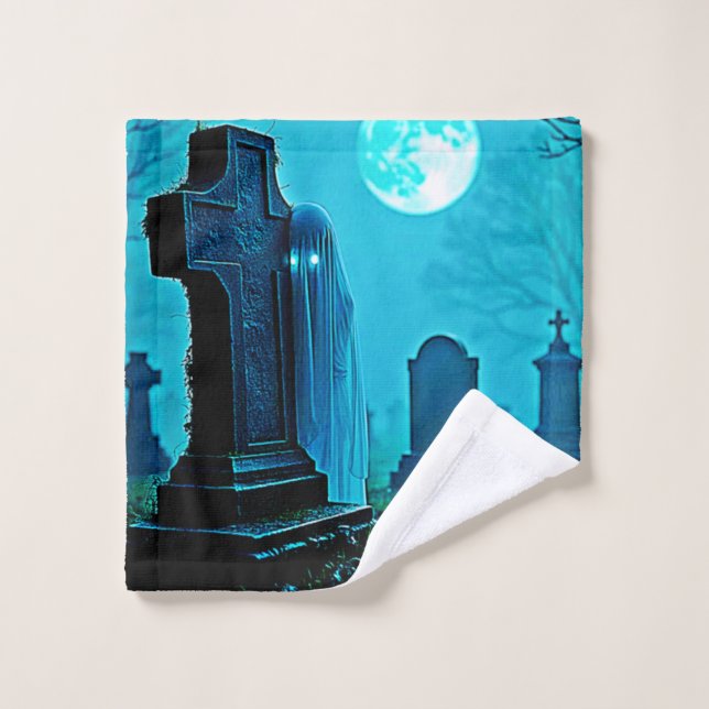 Ghostly Figure in a Graveyard Design Bath Towel Set (Wash Cloth)