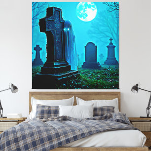 Ghostly Figure in a Graveyard Design Canvas Print