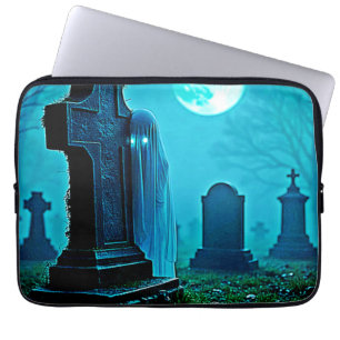 Ghostly Figure in a Graveyard Design Laptop Sleeve