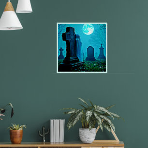 Ghostly Figure in a Graveyard Design Poster