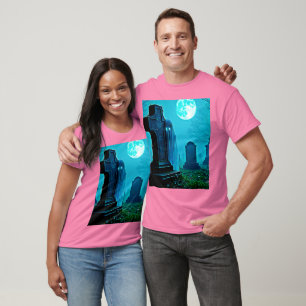 Ghostly Figure in a Graveyard Design T-Shirt