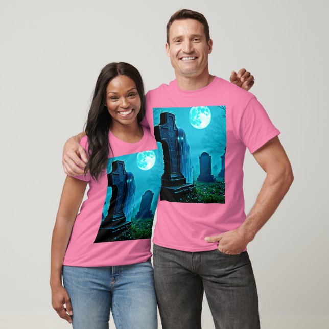 Ghostly Figure in a Graveyard Design T-Shirt (Unisex)