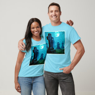 Ghostly Figure in a Graveyard Design T-Shirt