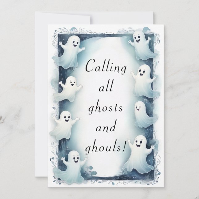 Ghostly Frame Design Halloween Spirits Border Invitation (Front)