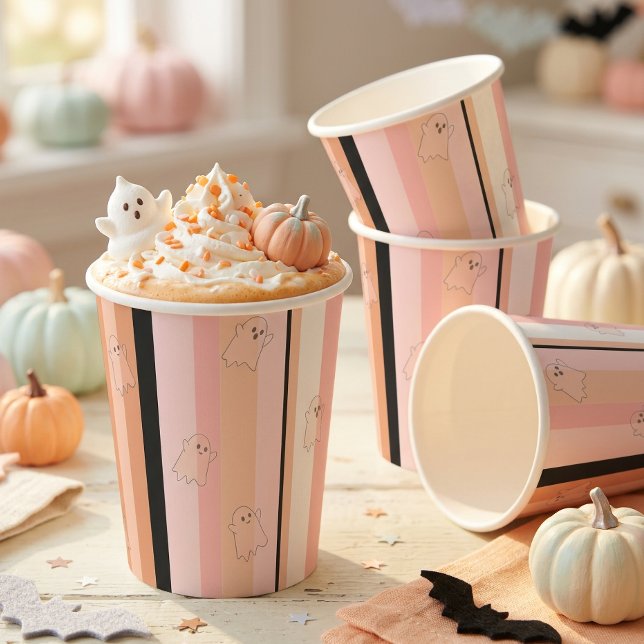 Ghostly Ghosts Pastel Stripe Pattern ID1330 Paper Cups (Creator Uploaded)