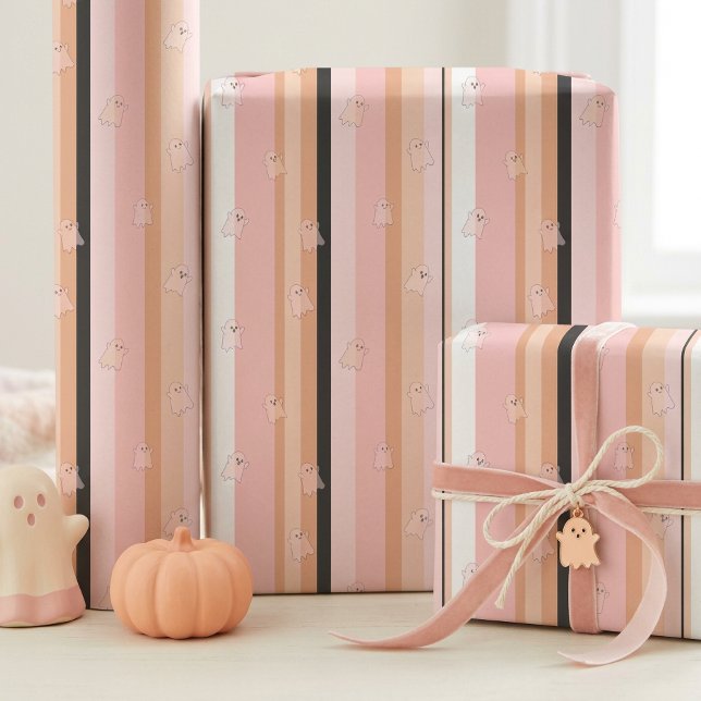 Ghostly Ghosts Pastel Stripe Pattern ID1330 Wrapping Paper (Creator Uploaded)