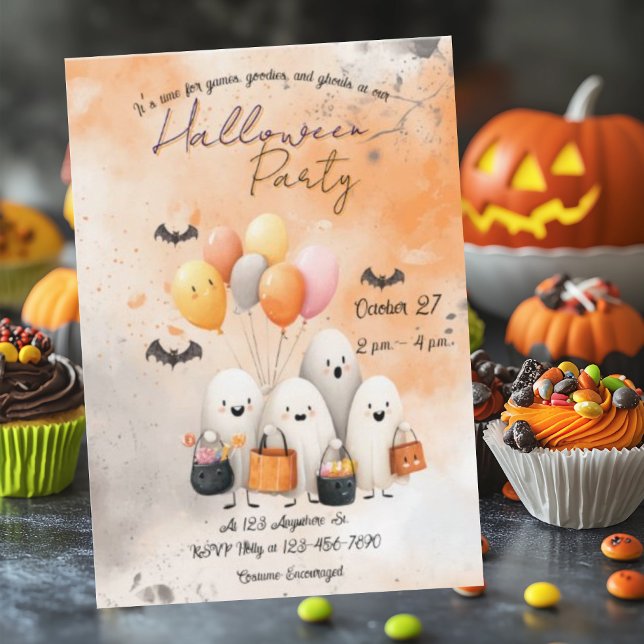 Ghostly Ghouls Halloween Invitation Flat Card (Creator Uploaded)