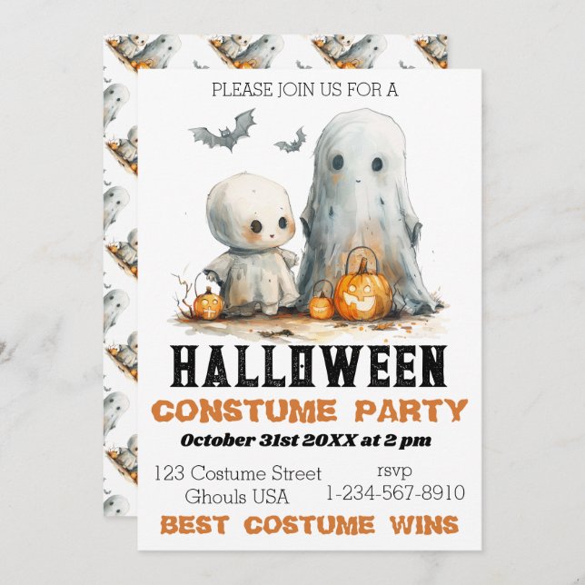 Ghostly Giggles – Cute Halloween Party Invitation (Front/Back)