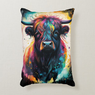 Ghostly Grace: Spectral Holographic Highland Cow, Decorative Cushion
