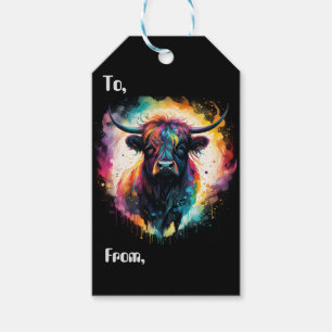 Ghostly Grace: Spectral Holographic Highland Cow, Gift Tags
