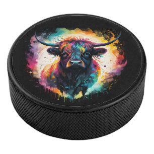 Ghostly Grace: Spectral Holographic Highland Cow, Hockey Puck