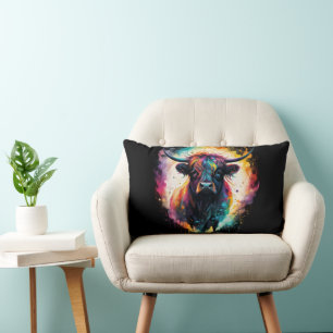 Ghostly Grace: Spectral Holographic Highland Cow, Lumbar Cushion