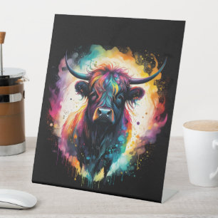 Ghostly Grace: Spectral Holographic Highland Cow, Pedestal Sign