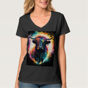 Ghostly Grace: Spectral Holographic Highland Cow, T-Shirt