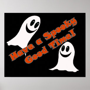Ghostly Greetings~! Cute Halloween Cartoon Ghost Poster