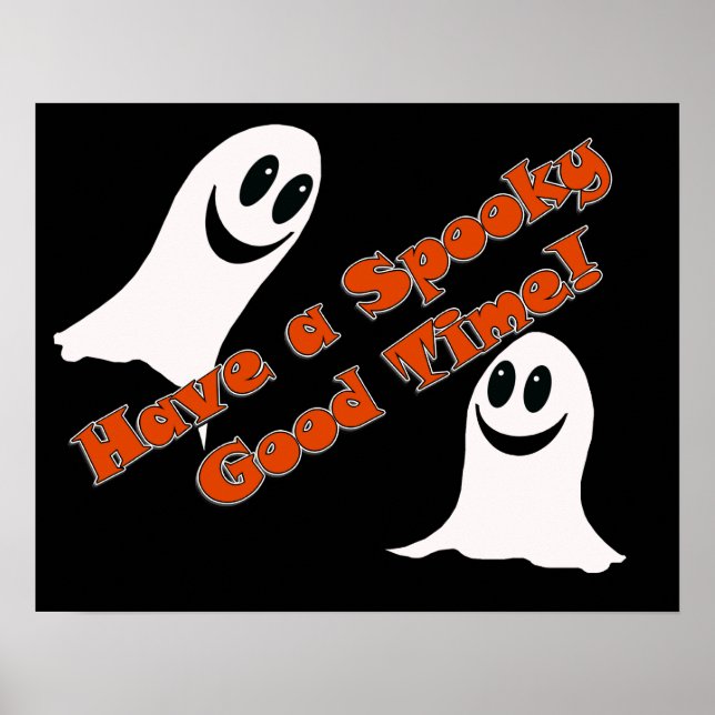 Ghostly Greetings~! Cute Halloween Cartoon Ghost Poster (Front)